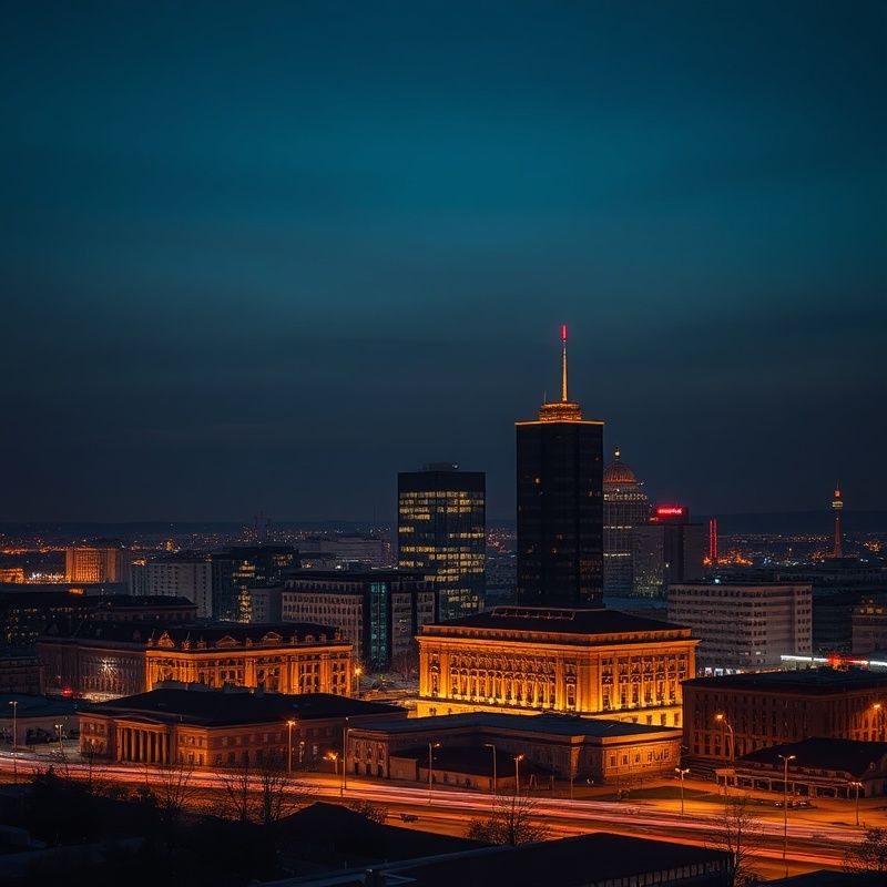 Panoramă urbană Craiova la asfințit, în tonuri de cărbune și auriu